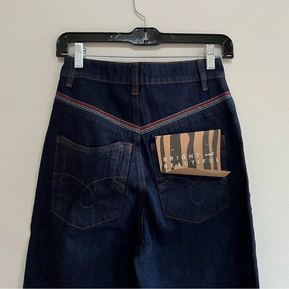 Bright & Beautiful NWT Bijou Rainbow Straight Leg Dark Wash Jeans, XXS/UK6 - Picture 6 of 13